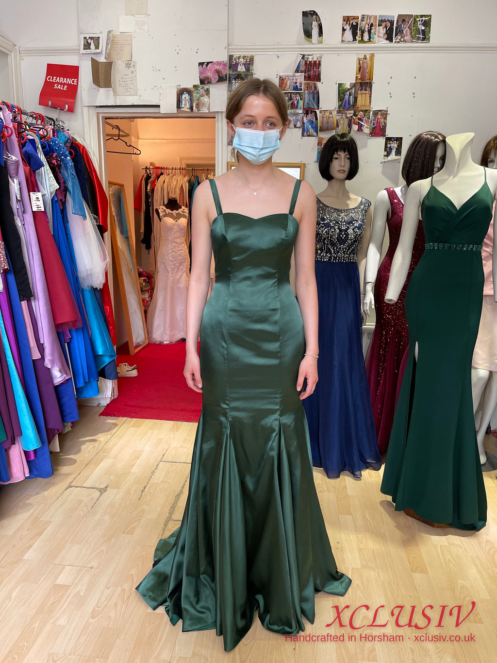 Bottle Green Satin Mermaid Prom Dress – XCLUSIV Horsham (view 2)