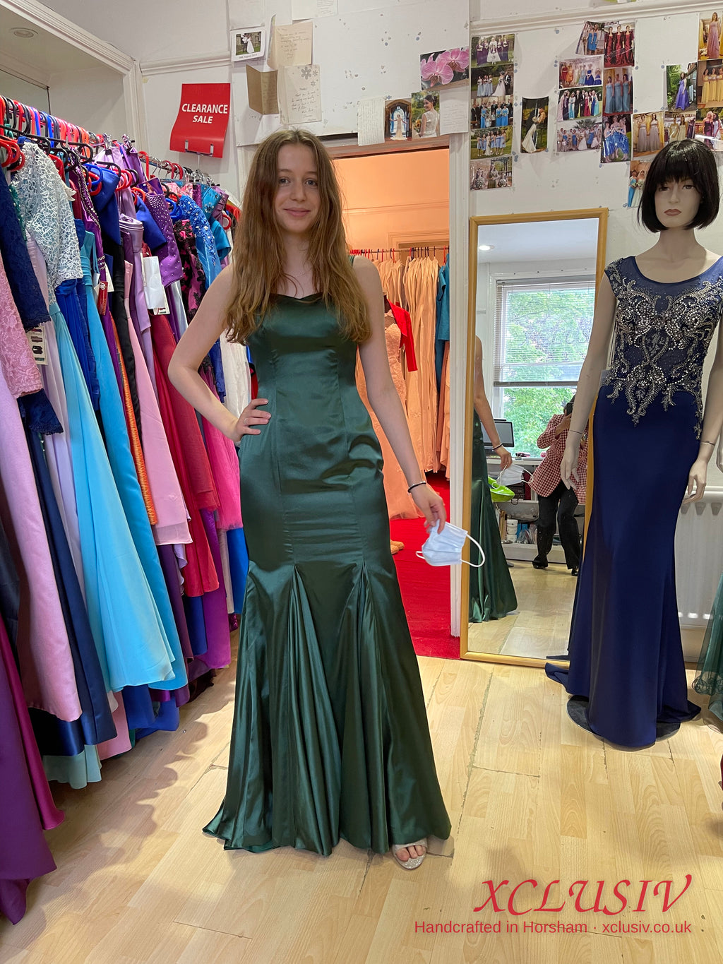 Bottle Green Satin Mermaid Prom Dress – XCLUSIV Horsham (view 3)