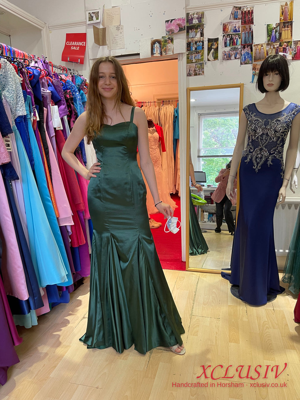 Bottle Green Satin Mermaid Prom Dress – XCLUSIV Horsham (view 4)