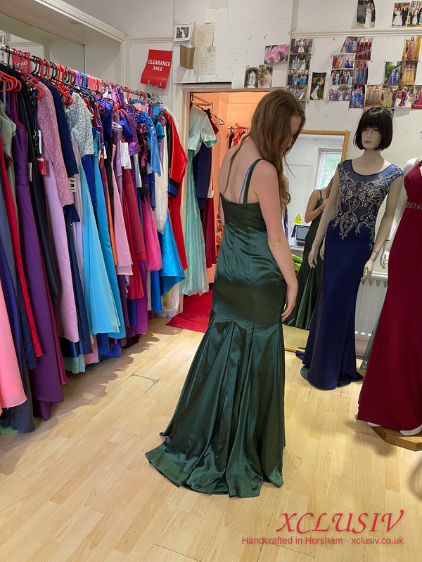 Bottle Green Satin Mermaid Prom Dress – XCLUSIV Horsham (view 5)