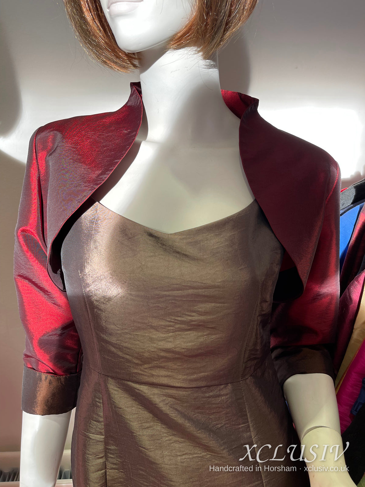 Bronze Dress with Burgundy Bolero – Mother of the Bride – XCLUSIV Horsham