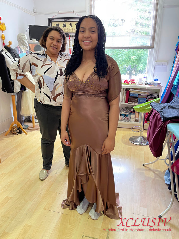 Bronze Satin Beaded Ruffle Mermaid Prom Dress with Stole – XCLUSIV Horsham