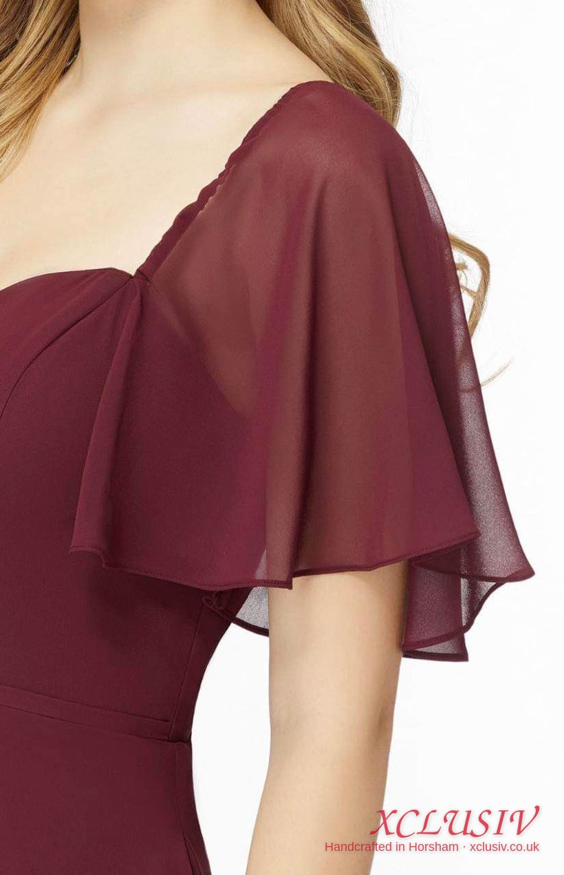 Burgundy Chiffon Flutter-Sleeve Bridesmaid Dress – XCLUSIV Horsham