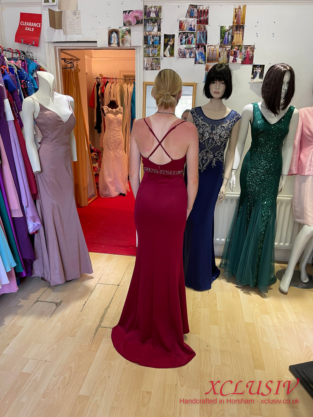 Burgundy Crepe Split Cross-Back Prom Dress – XCLUSIV Horsham (view 2)