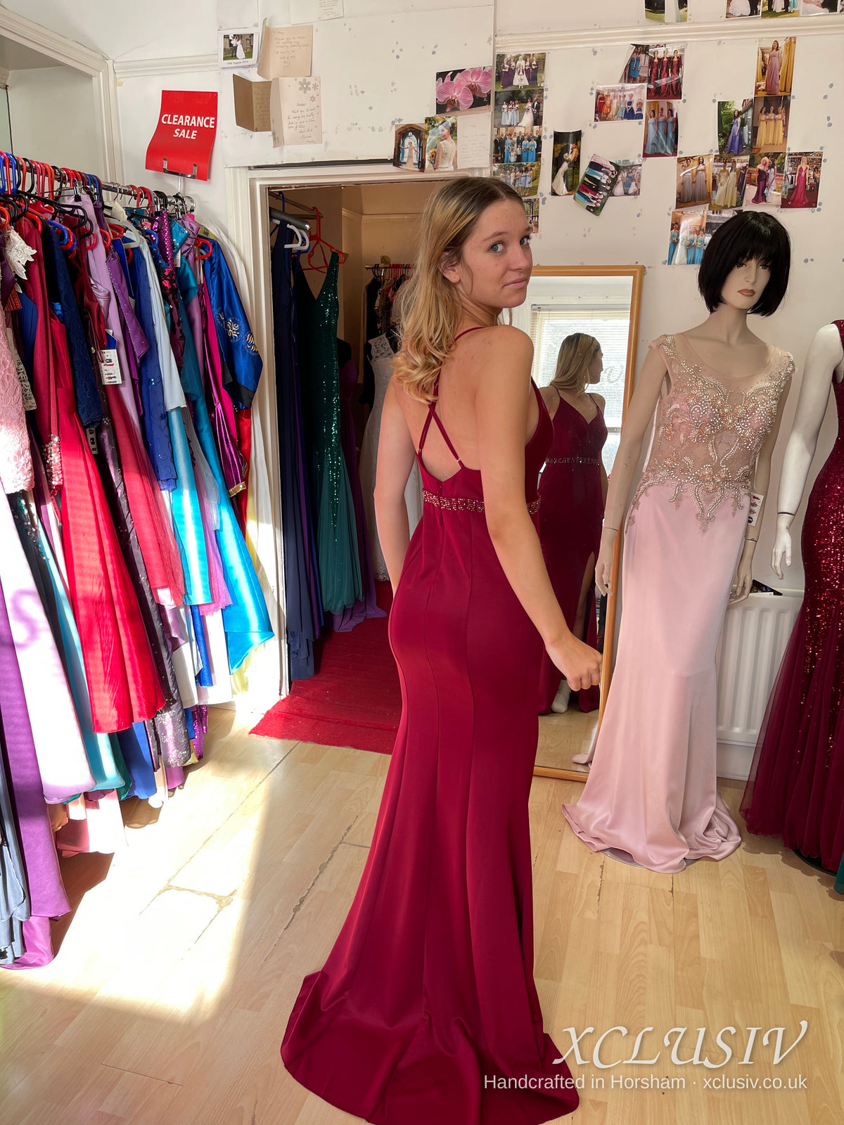Burgundy Crepe Split Cross-Back Prom Dress – XCLUSIV Horsham (view 4)