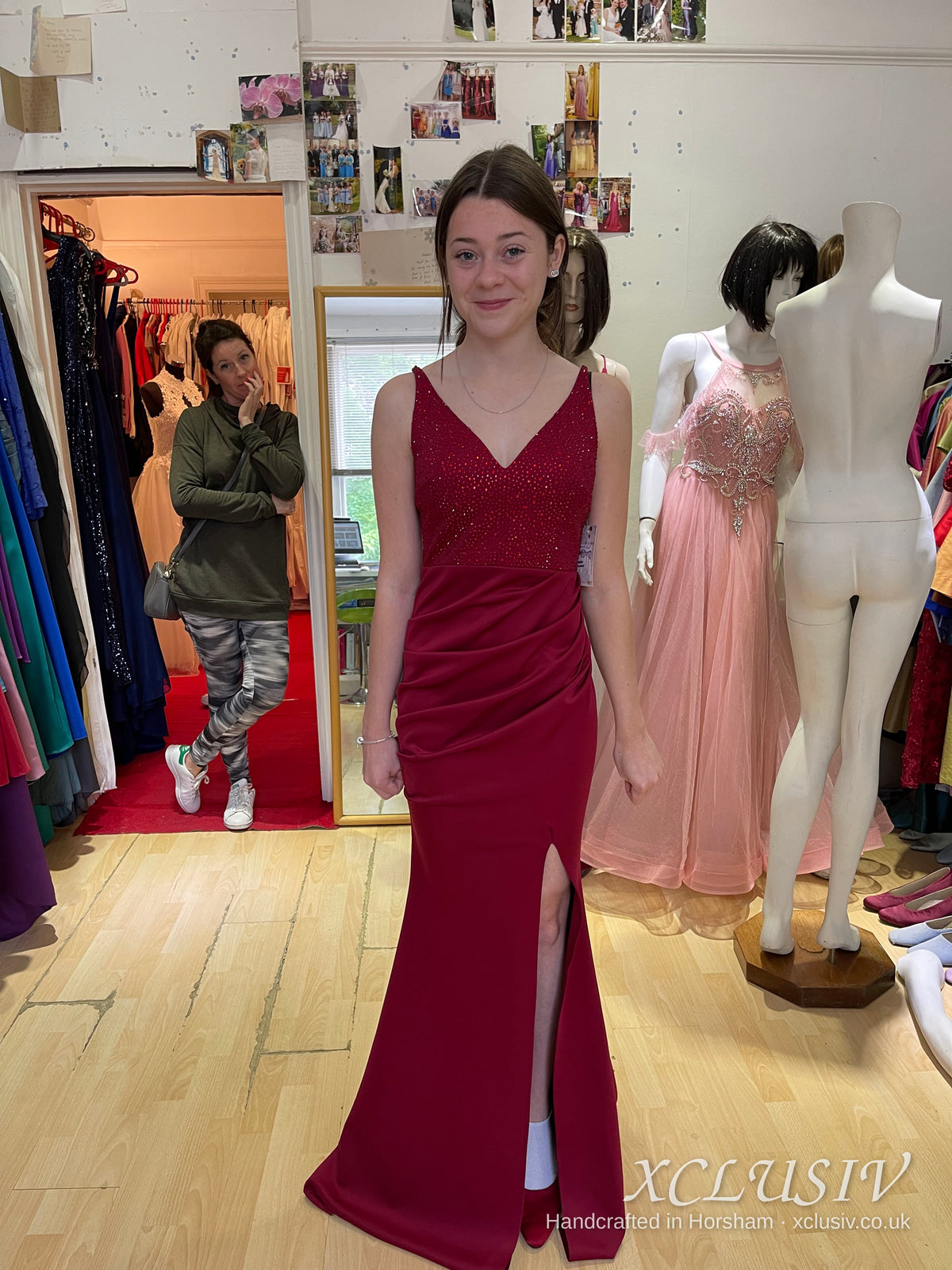 Burgundy Crepe Split Mermaid Prom Dress – XCLUSIV Horsham (view 4)