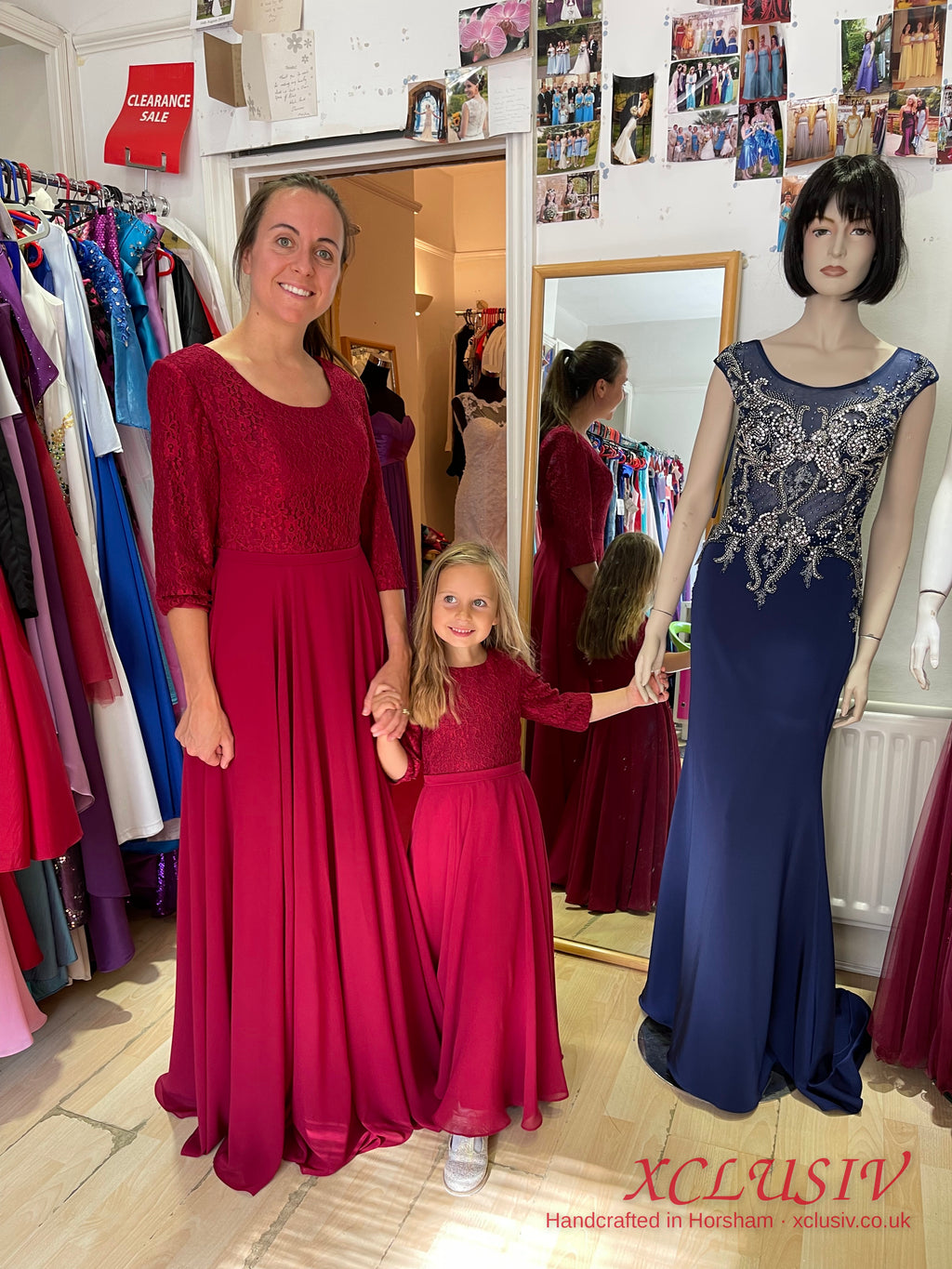 Burgundy Lace-Sleeve Chiffon Bridesmaid Dress with Matching Flower Girl Dress – XCLUSIV Horsham (view 12)