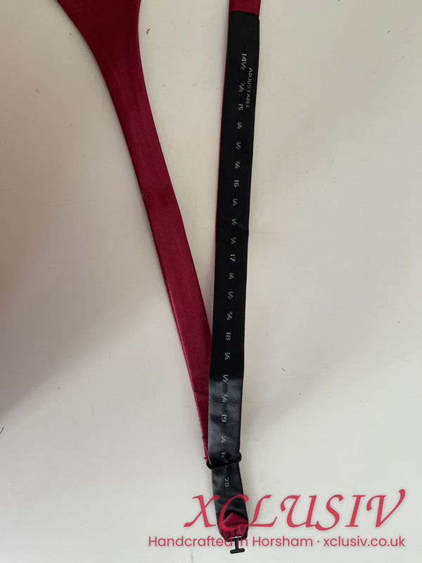 Burgundy satin self-tie bow tie and pocket square – XCLUSIV Horsham (view 7)