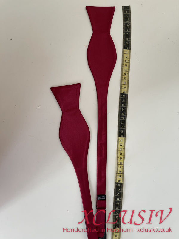 Burgundy satin self-tie bow tie and pocket square – XCLUSIV Horsham (view 8)