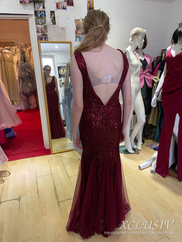 Burgundy Sequin Tulle Mermaid Prom Dress – XCLUSIV Horsham (view 3)