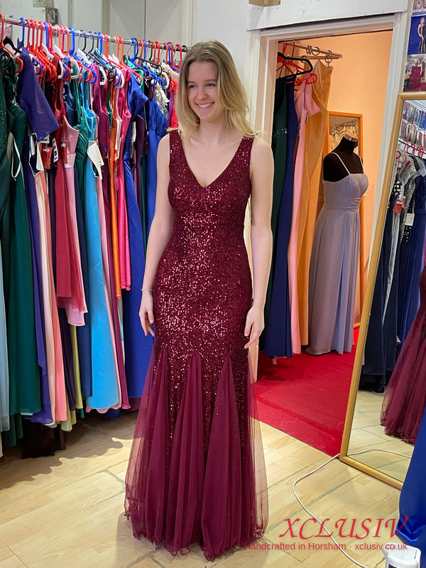 Burgundy Sequin Tulle Mermaid Prom Dress – XCLUSIV Horsham (view 4)