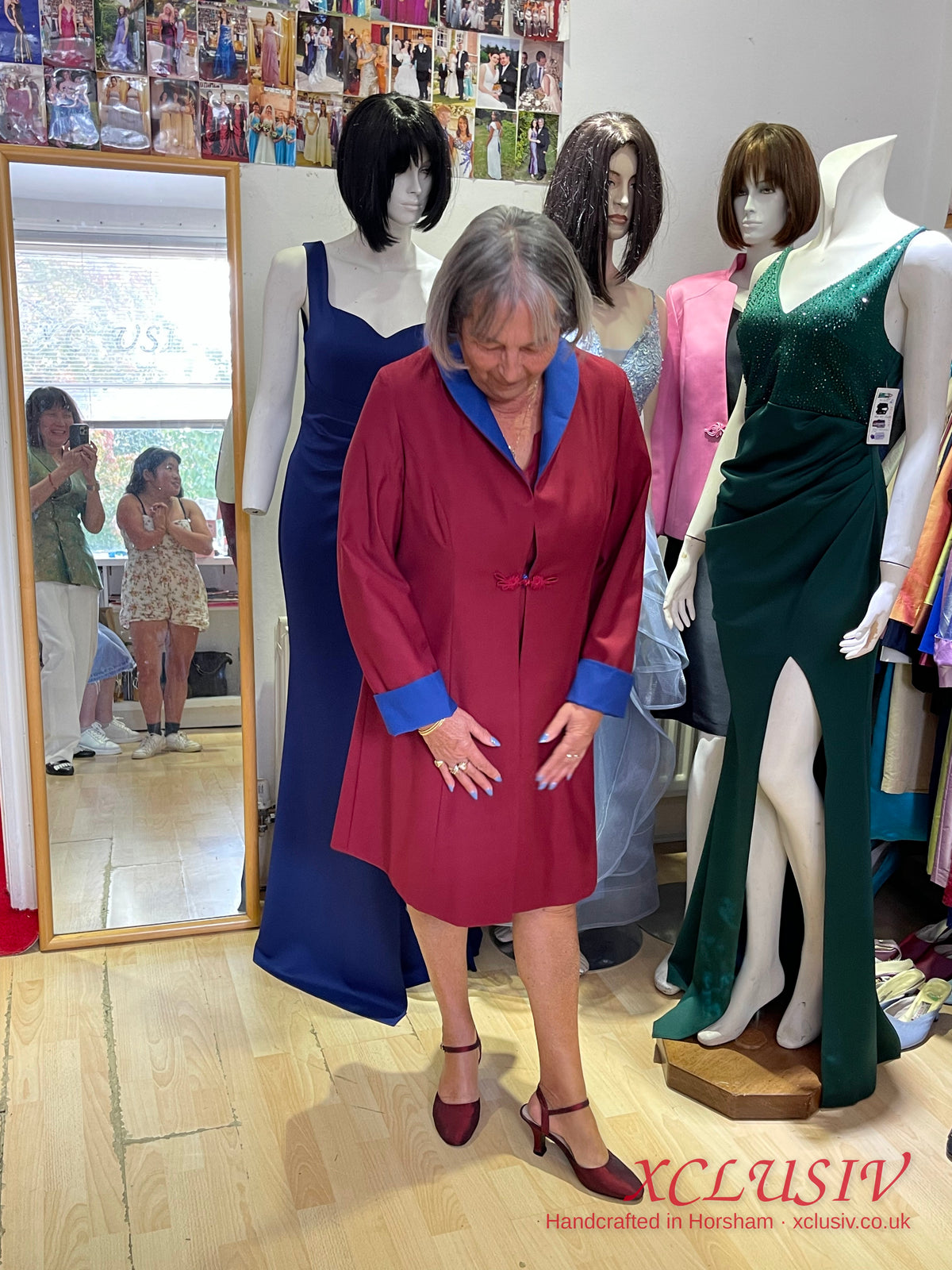 Burgundy Silk Coat with Royal Blue Collar – Mother of the Bride – XCLUSIV Horsham (view 2)