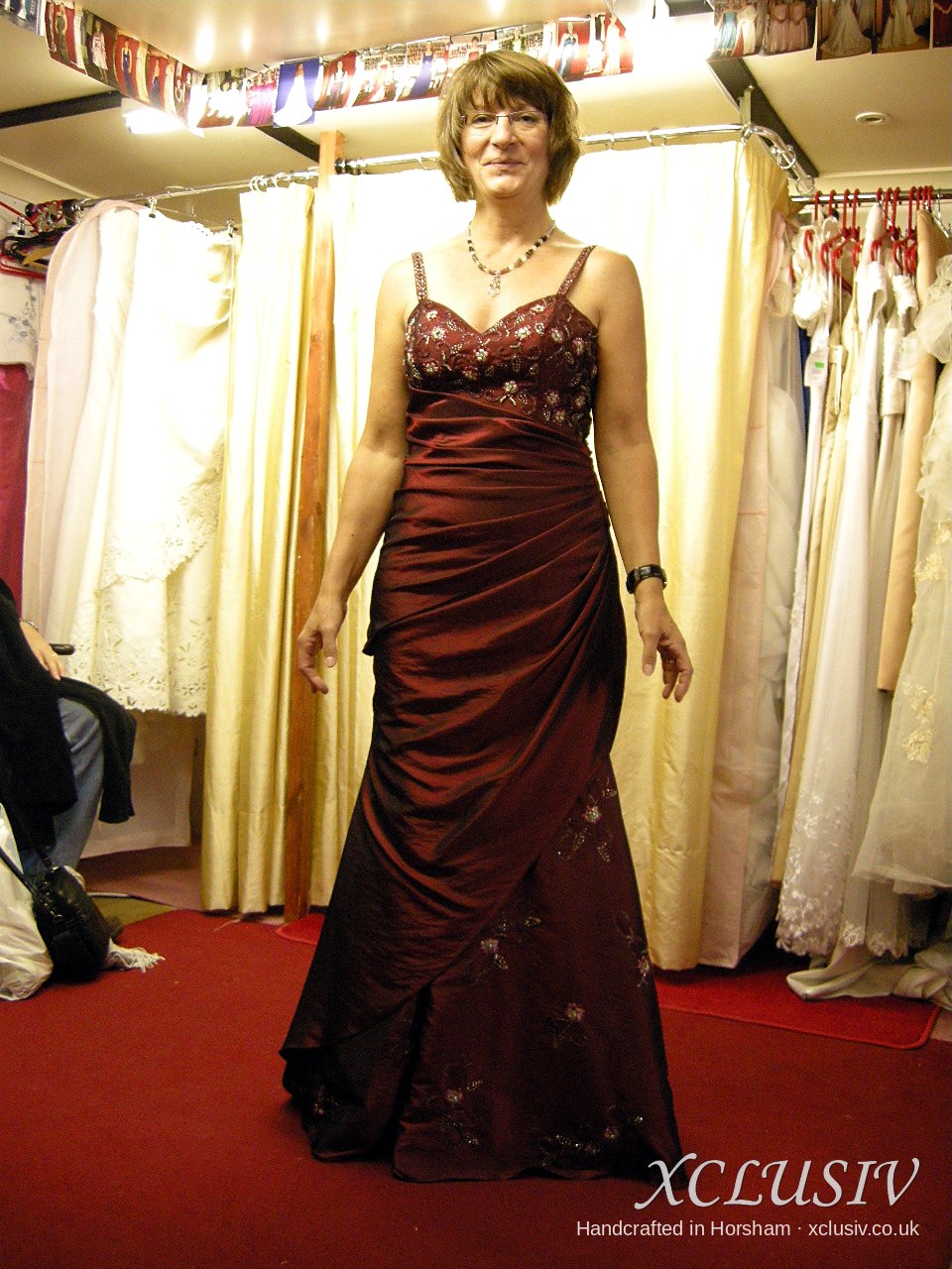 Burgundy Taffeta Beaded Bodice Fishtail Gown – Mother of the Bride – XCLUSIV Horsham