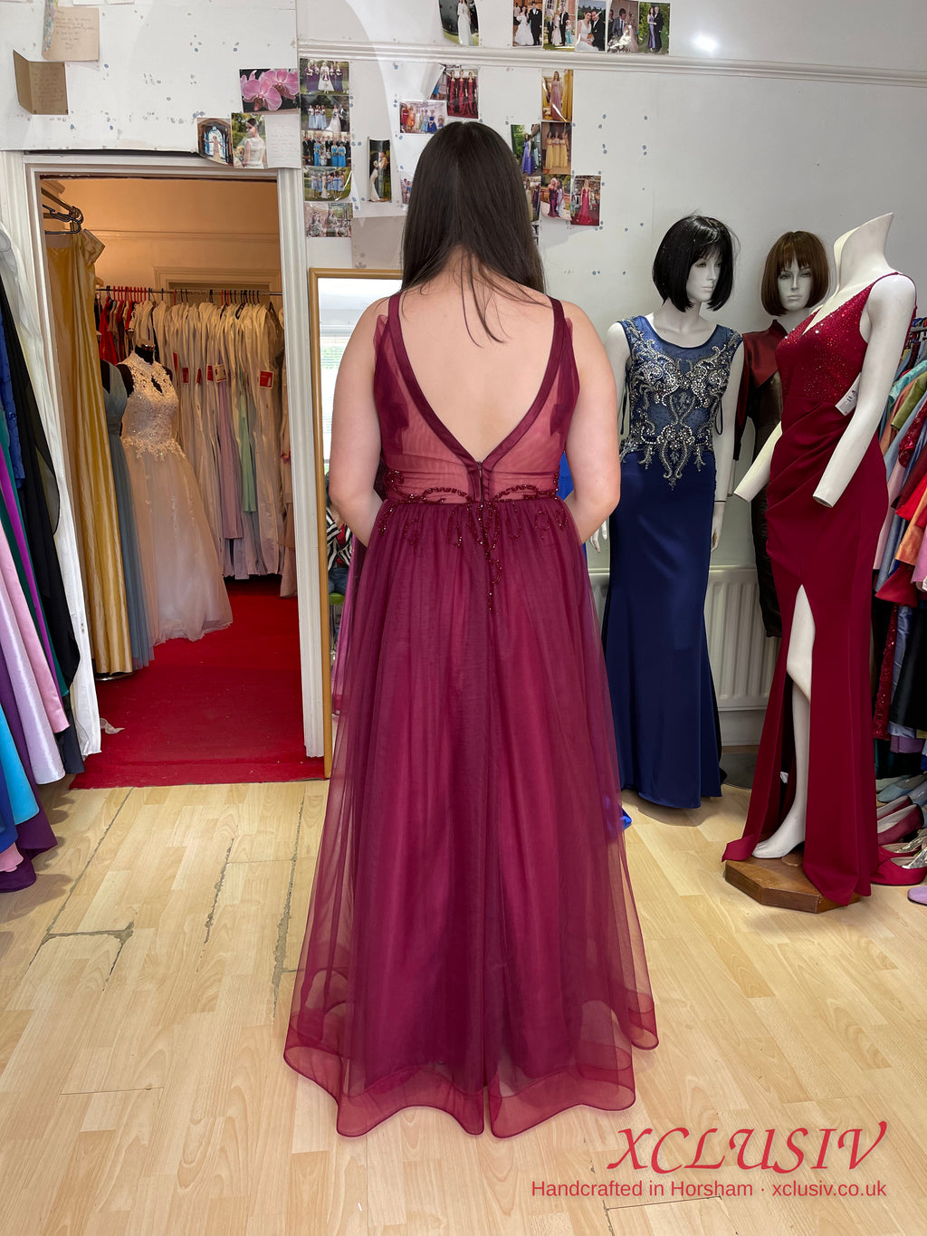 Burgundy Tulle Halter Lace Prom Dress – XCLUSIV Horsham (view 2)