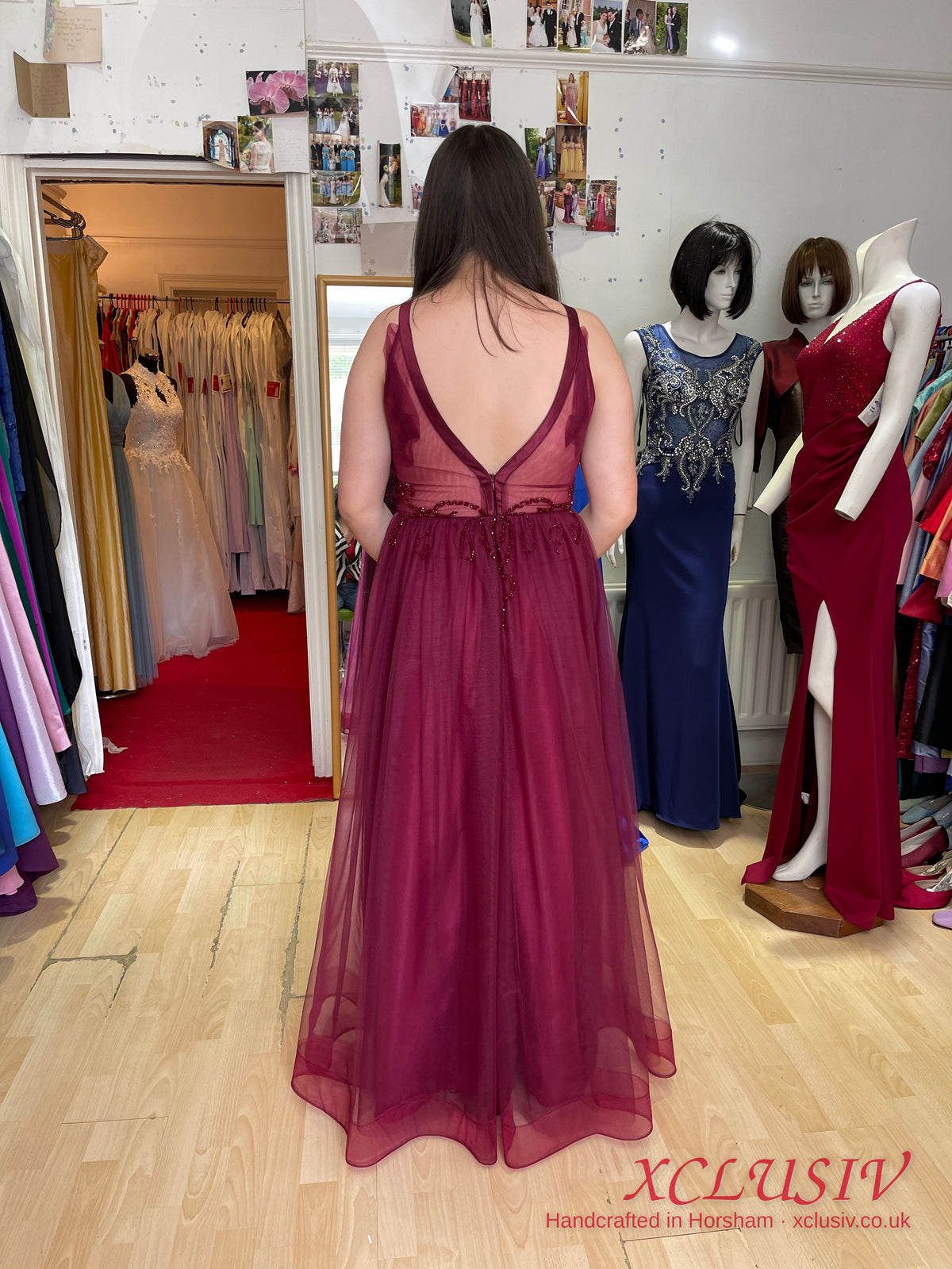 Burgundy Tulle Halter Lace Prom Dress – XCLUSIV Horsham (view 2)