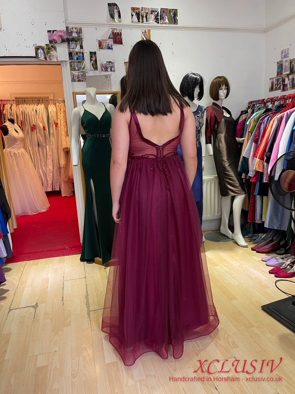 Burgundy Tulle Halter Lace Prom Dress – XCLUSIV Horsham (view 3)