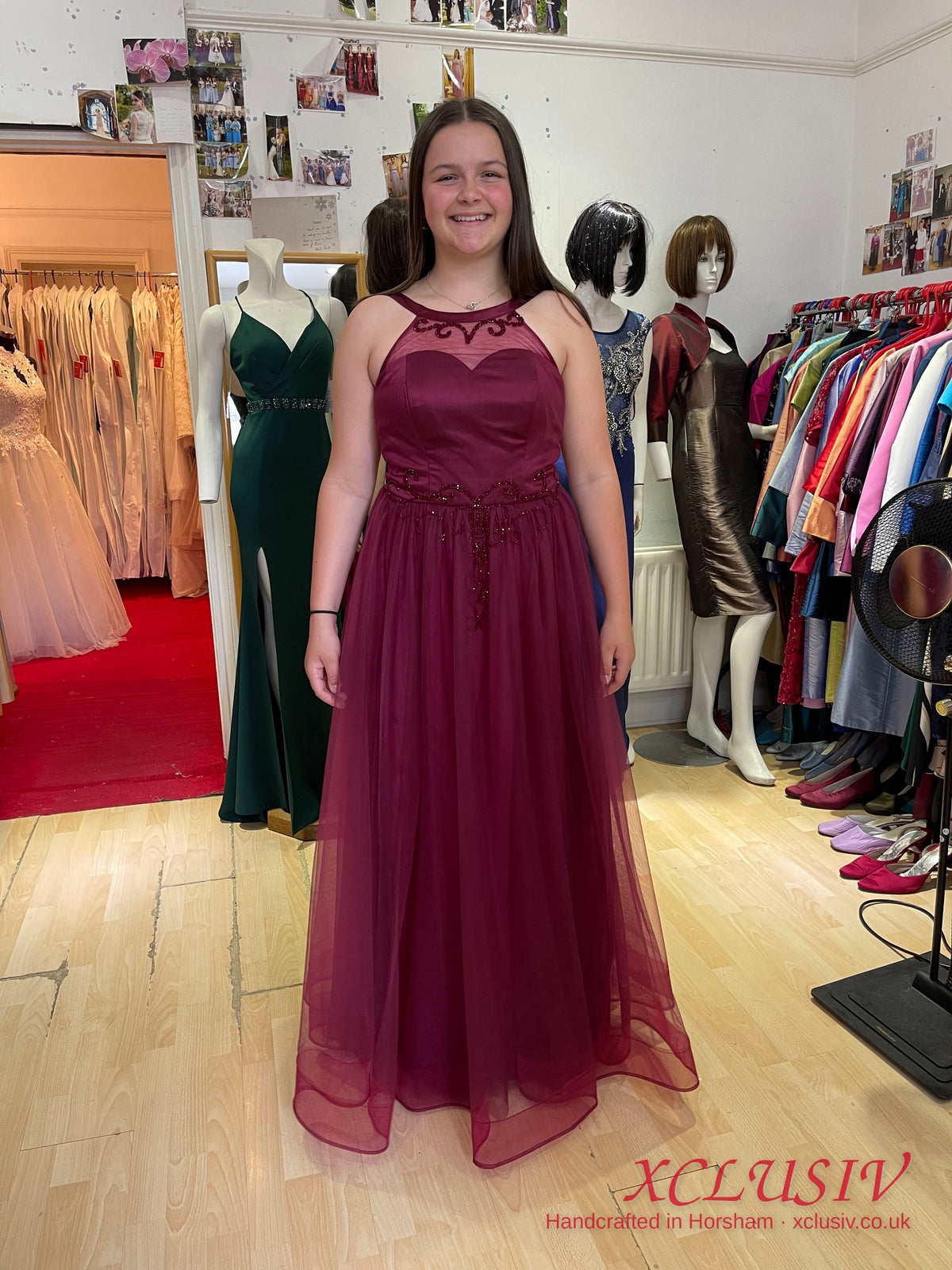 Burgundy Tulle Halter Lace Prom Dress – XCLUSIV Horsham (view 4)