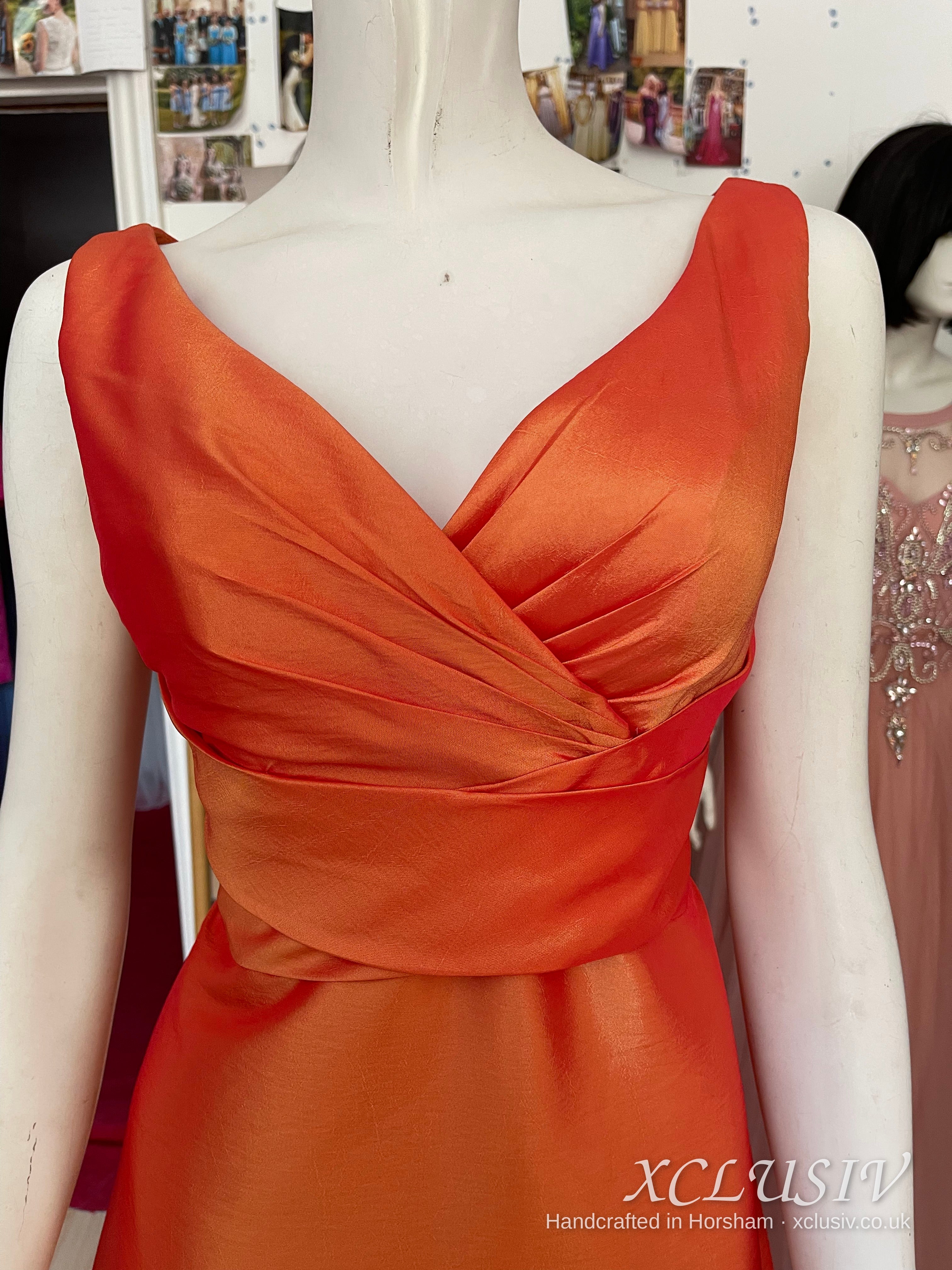 Burnt Orange Taffeta V-Neck Knee-Length Dress – Mother of the Bride Secondary image