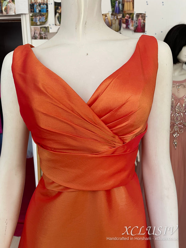 Burnt Orange Taffeta V-Neck Knee-Length Dress – Mother of the Bride – XCLUSIV Horsham (view 2)