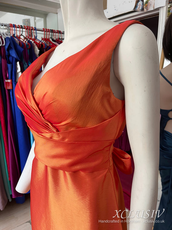 Burnt Orange Taffeta V-Neck Knee-Length Dress – Mother of the Bride – XCLUSIV Horsham (view 3)