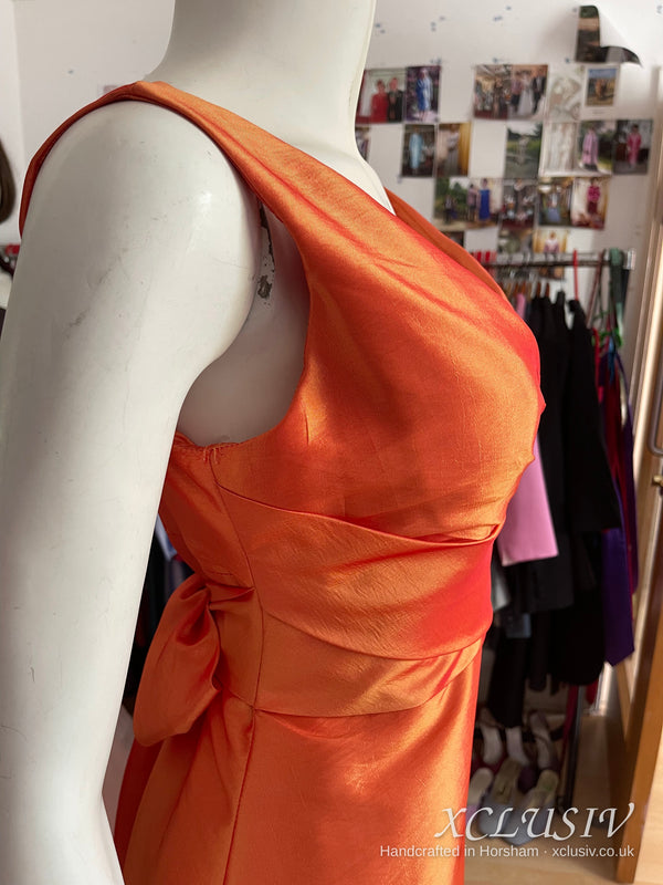 Burnt Orange Taffeta V-Neck Knee-Length Dress – Mother of the Bride – XCLUSIV Horsham (view 4)