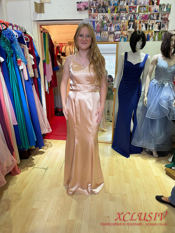 Champagne Satin Cowl-Neck Fitted Bridesmaid Dress – XCLUSIV Horsham (view 2)