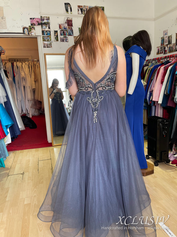 Charcoal Tulle Beaded Halter Prom Dress – XCLUSIV Horsham (view 2)