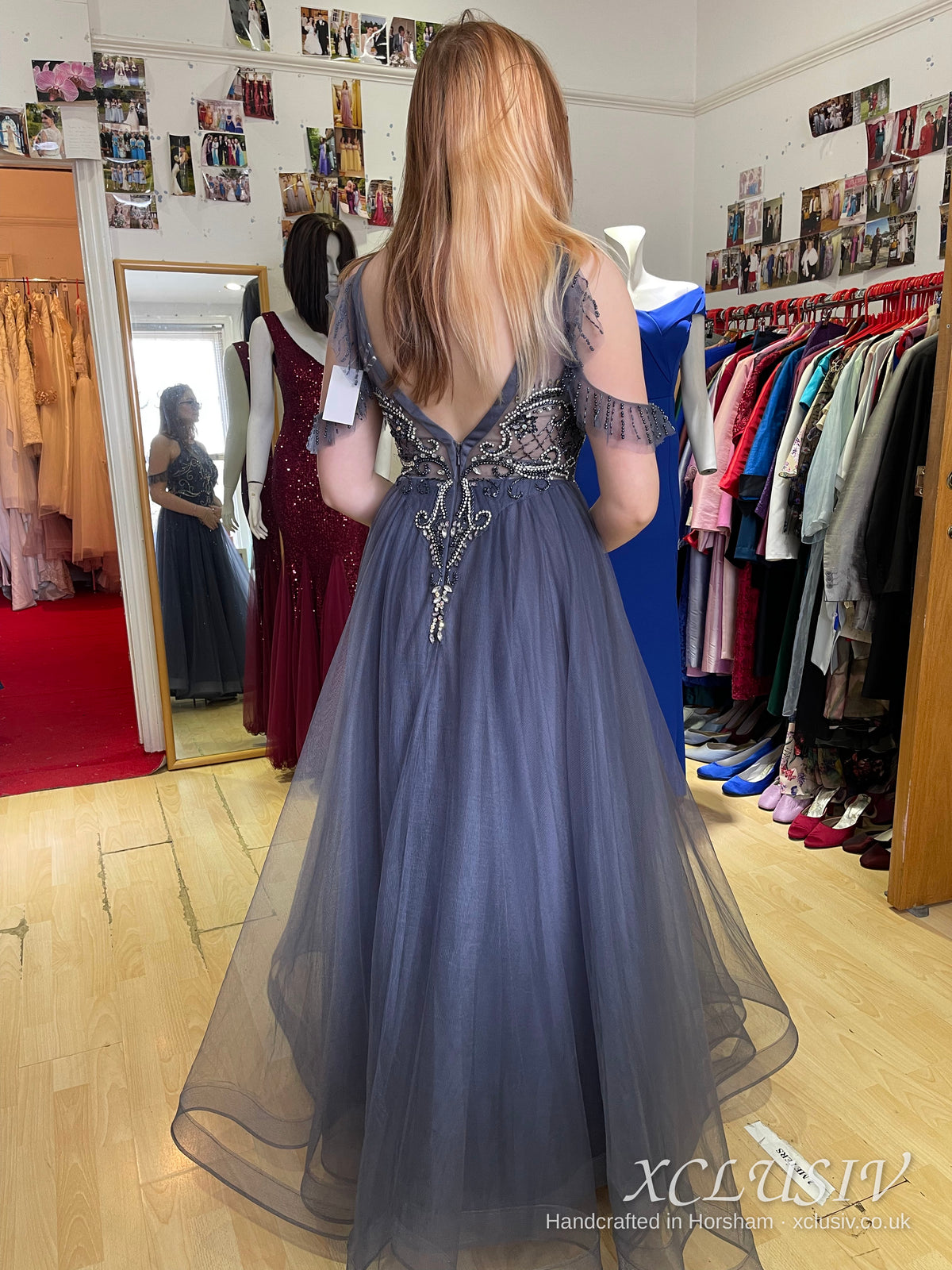 Charcoal Tulle Beaded Halter Prom Dress – XCLUSIV Horsham (view 3)