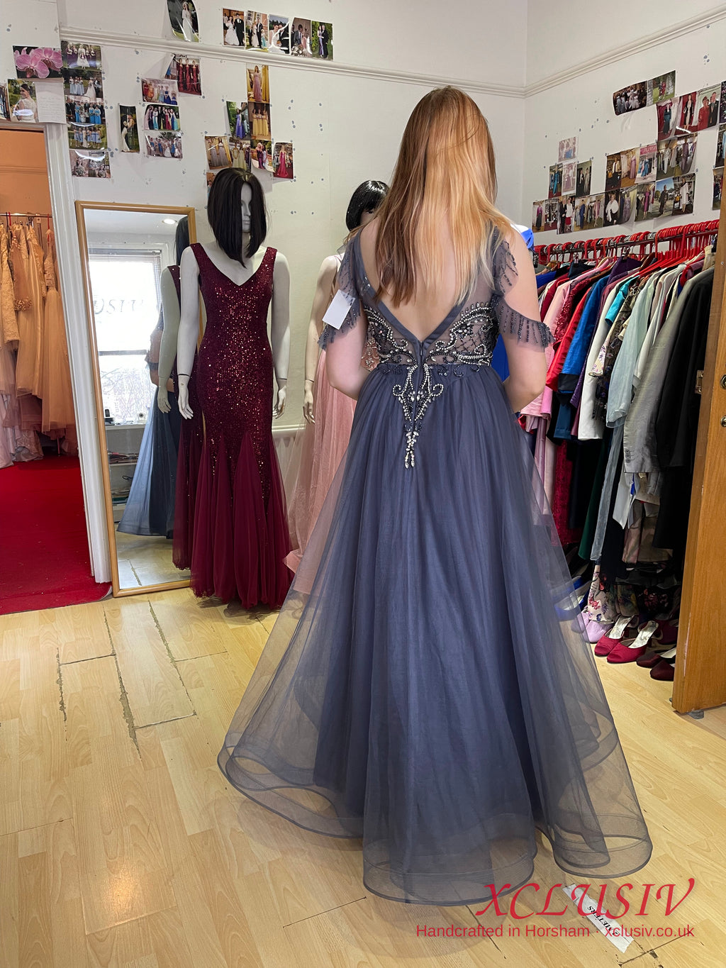 Charcoal Tulle Beaded Halter Prom Dress – XCLUSIV Horsham (view 4)