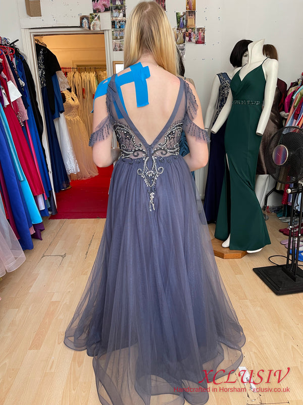 Charcoal Tulle Beaded Halter Prom Dress – XCLUSIV Horsham (view 6)