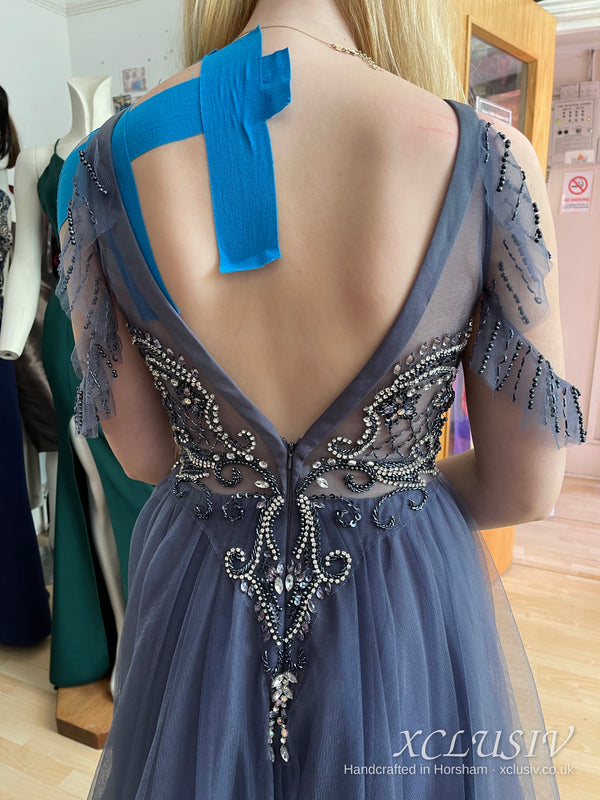 Charcoal Tulle Beaded Halter Prom Dress – XCLUSIV Horsham (view 7)