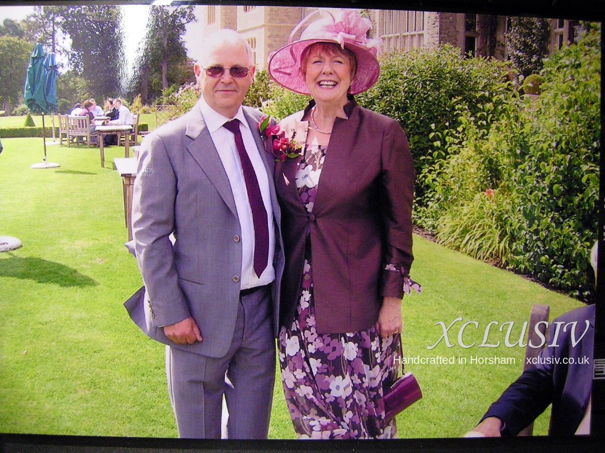 Chocolate Silk Jacket & Purple Floral Dress – Mother of the Bride – XCLUSIV Horsham (view 2)
