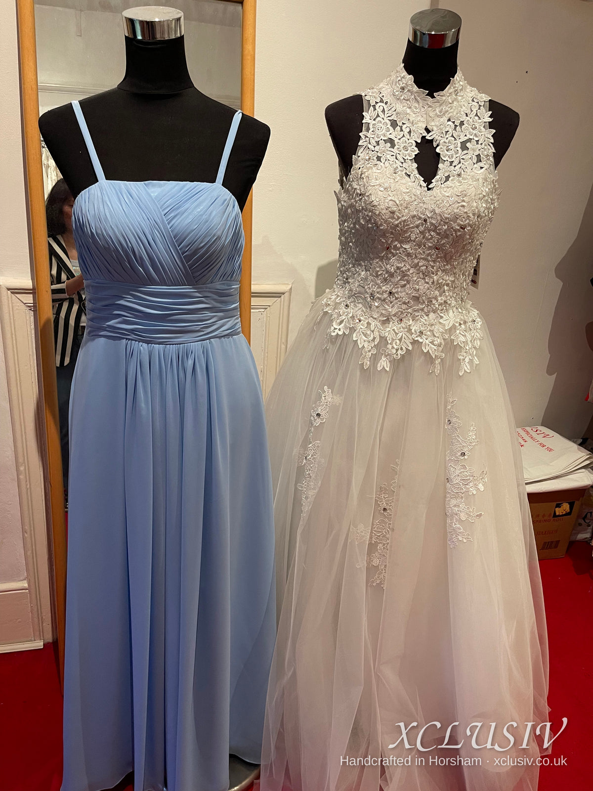 Cornflower Blue Chiffon Ruched Bodice Bridesmaid Dress – XCLUSIV Horsham (view 2)