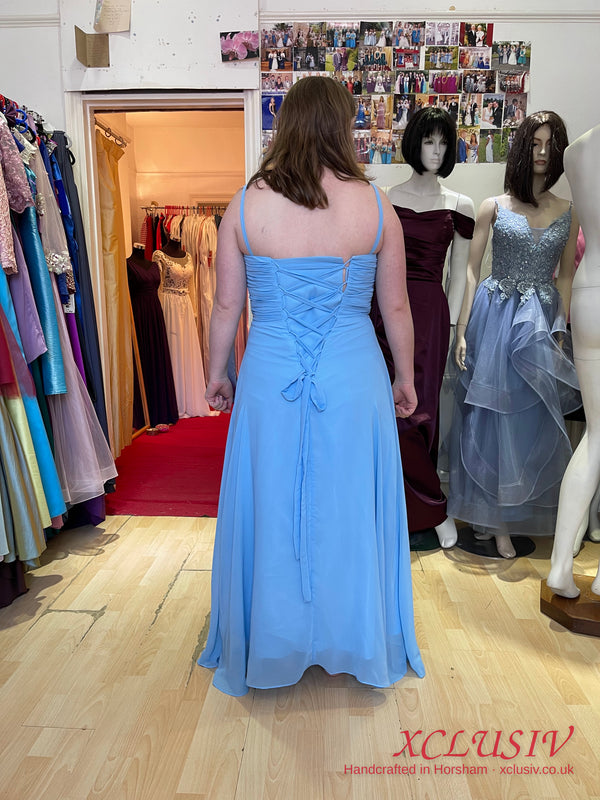 Cornflower Blue Chiffon Strapless Lace-Up Back Bridesmaid Dress – XCLUSIV Horsham (view 2)