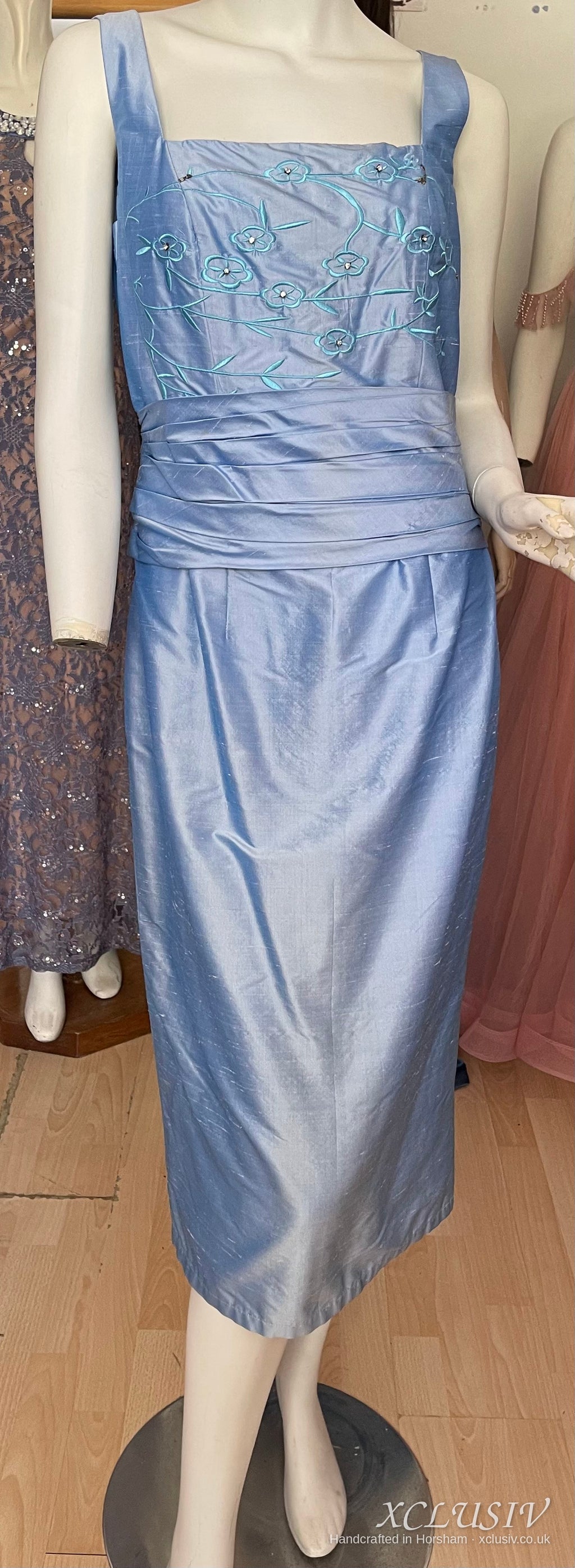 Cornflower Blue Embroidered Silk Dress & Bolero – Mother of the Bride – XCLUSIV Horsham