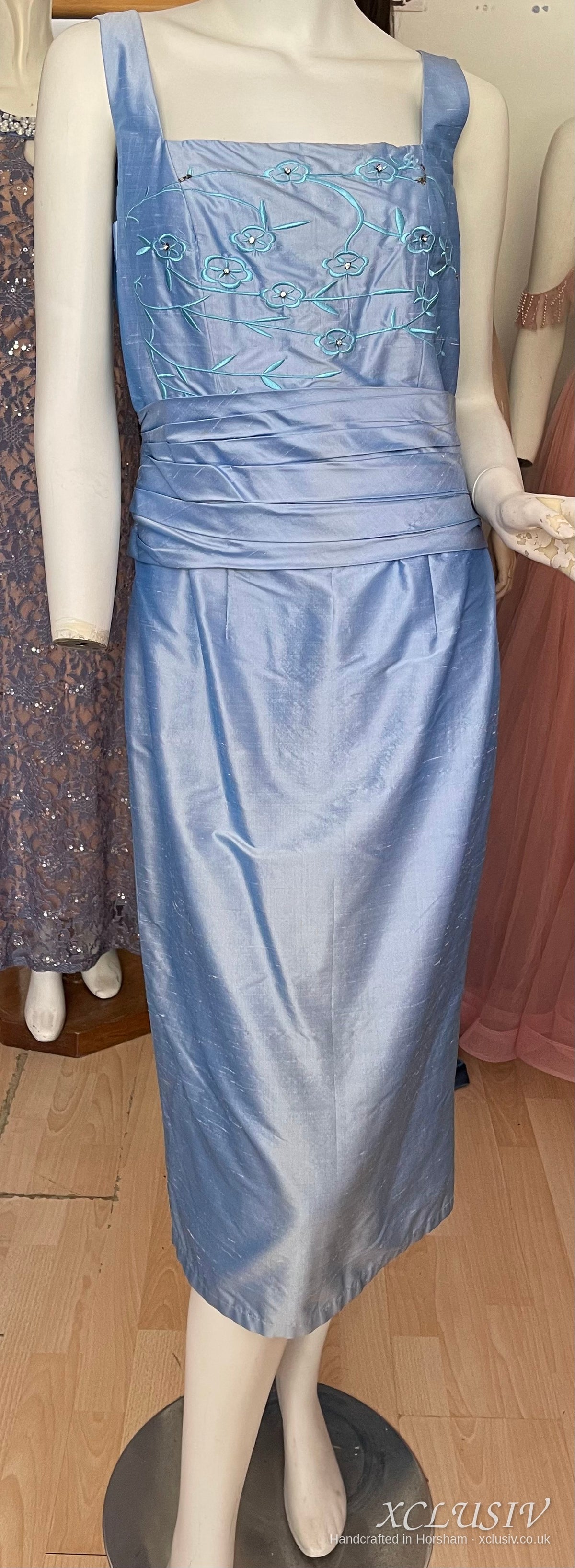 Cornflower Blue Embroidered Silk Dress & Bolero – Mother of the Bride – XCLUSIV Horsham