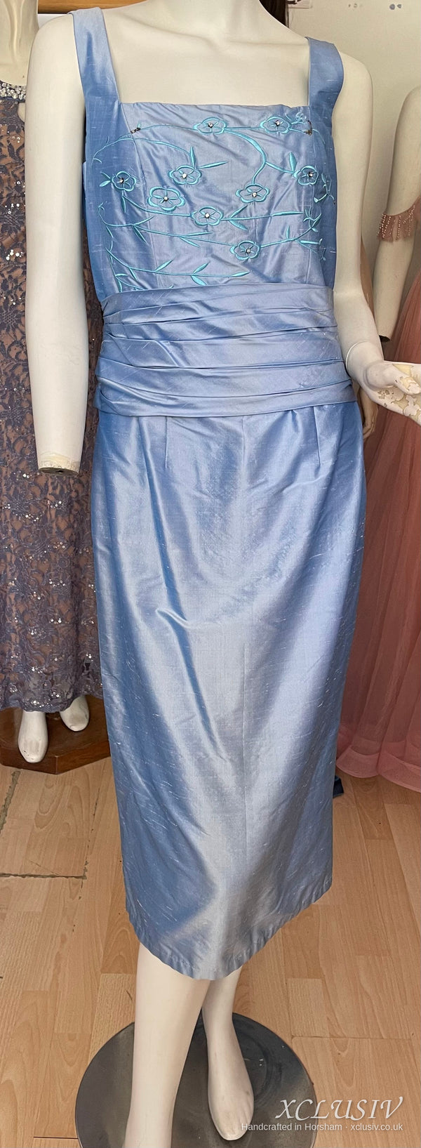 Cornflower Blue Embroidered Silk Dress & Bolero – Mother of the Bride – XCLUSIV Horsham