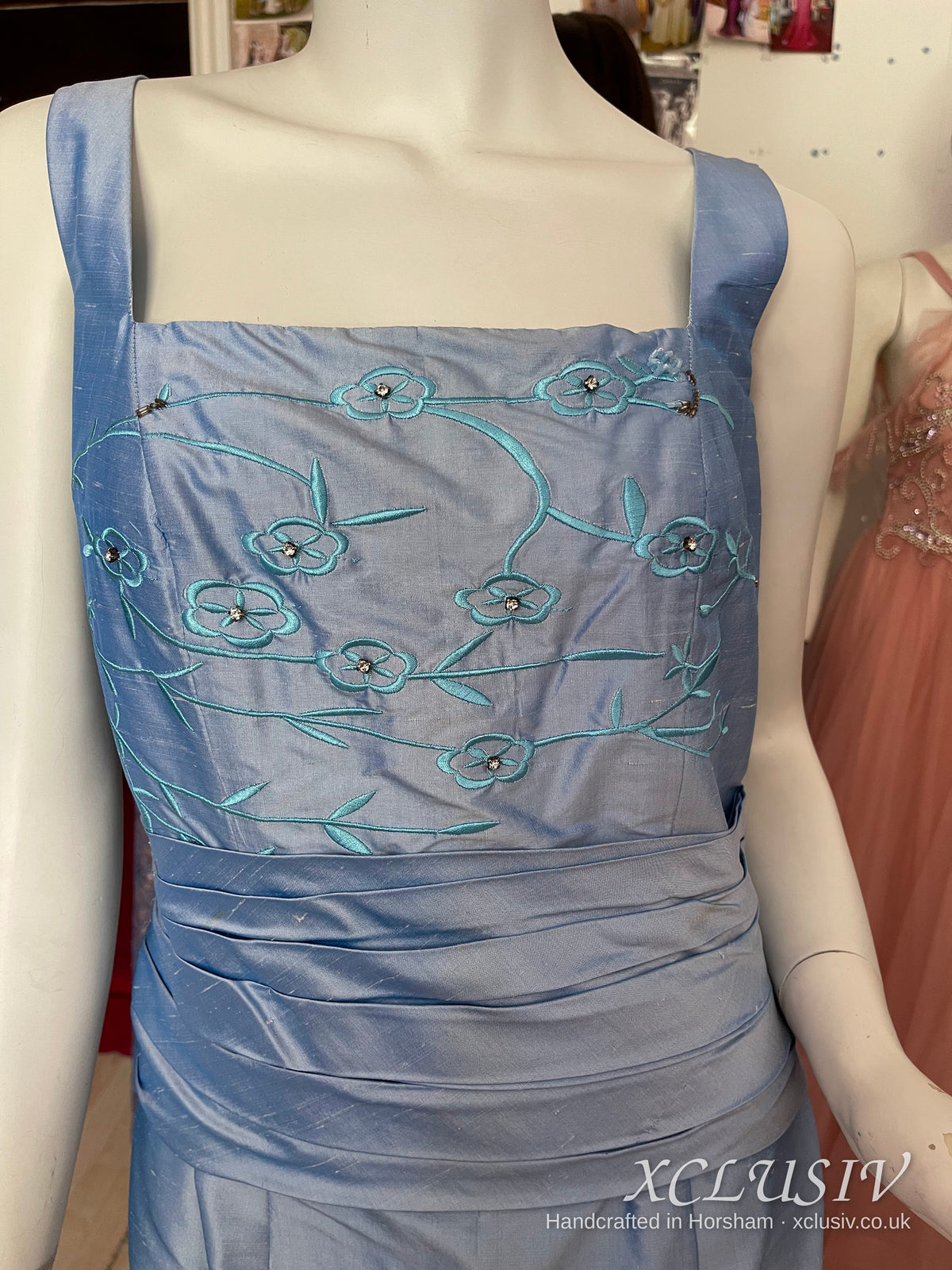 Cornflower Blue Embroidered Silk Dress & Bolero – Mother of the Bride – XCLUSIV Horsham (view 2)