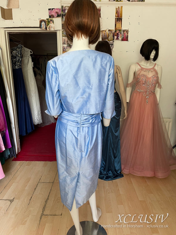 Cornflower Blue Embroidered Silk Dress & Bolero – Mother of the Bride – XCLUSIV Horsham (view 5)