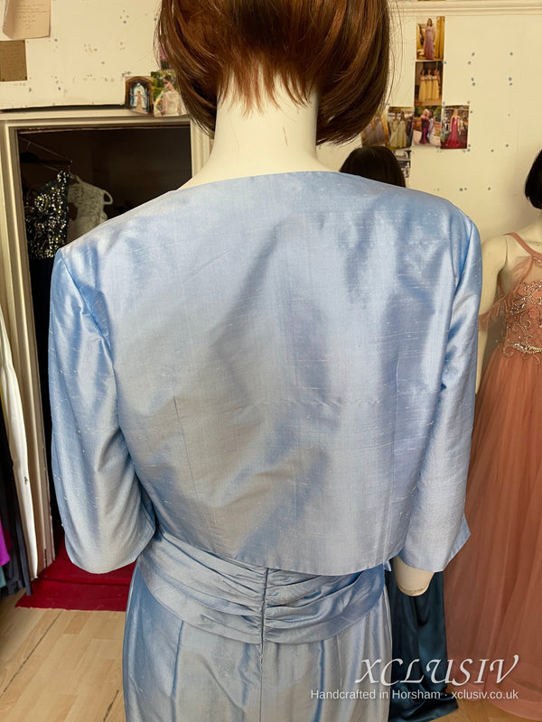 Cornflower Blue Embroidered Silk Dress & Bolero – Mother of the Bride – XCLUSIV Horsham (view 6)