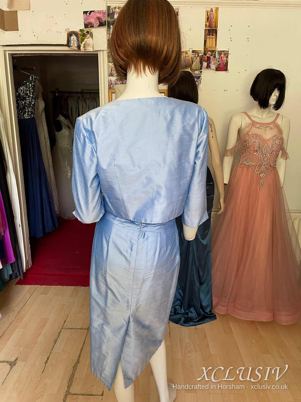 Cornflower Blue Embroidered Silk Dress & Bolero – Mother of the Bride – XCLUSIV Horsham (view 7)