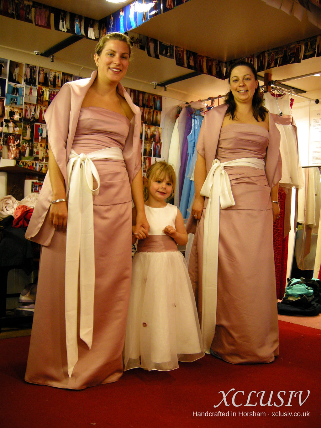 Dusky Pink Satin Bridesmaid Dress with Ivory Sash & Bolero – XCLUSIV Horsham (view 3)