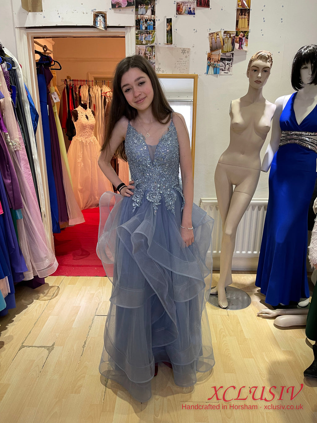 Dusty Blue Lace Ruffle Tulle Ball Gown Prom Dress – XCLUSIV Horsham