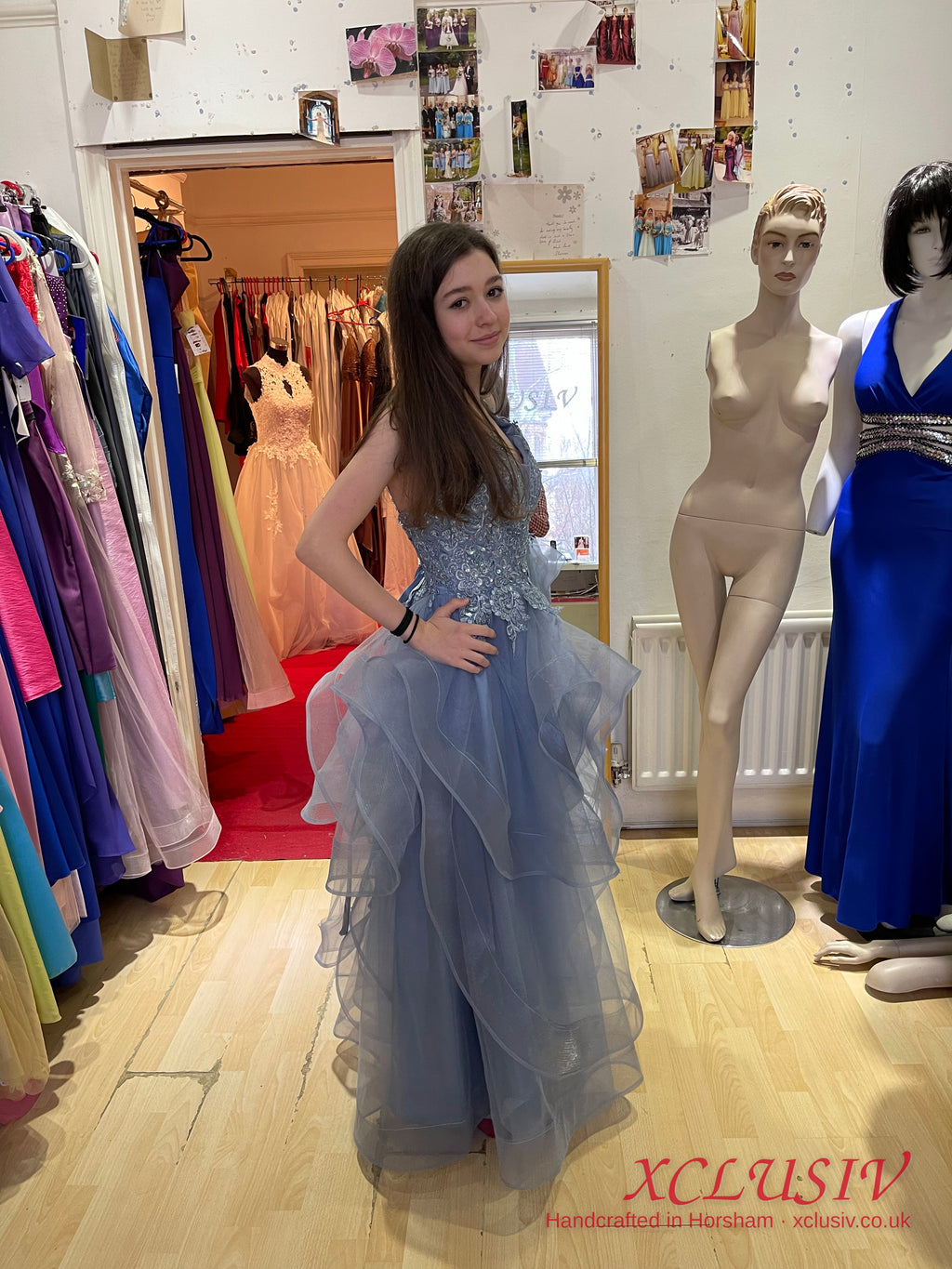 Dusty Blue Lace Ruffle Tulle Ball Gown Prom Dress – XCLUSIV Horsham (view 2)