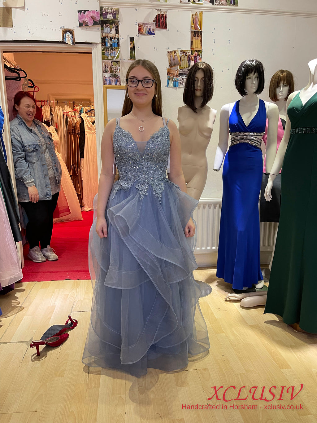 Dusty Blue Lace Ruffle Tulle Ball Gown Prom Dress – XCLUSIV Horsham (view 3)