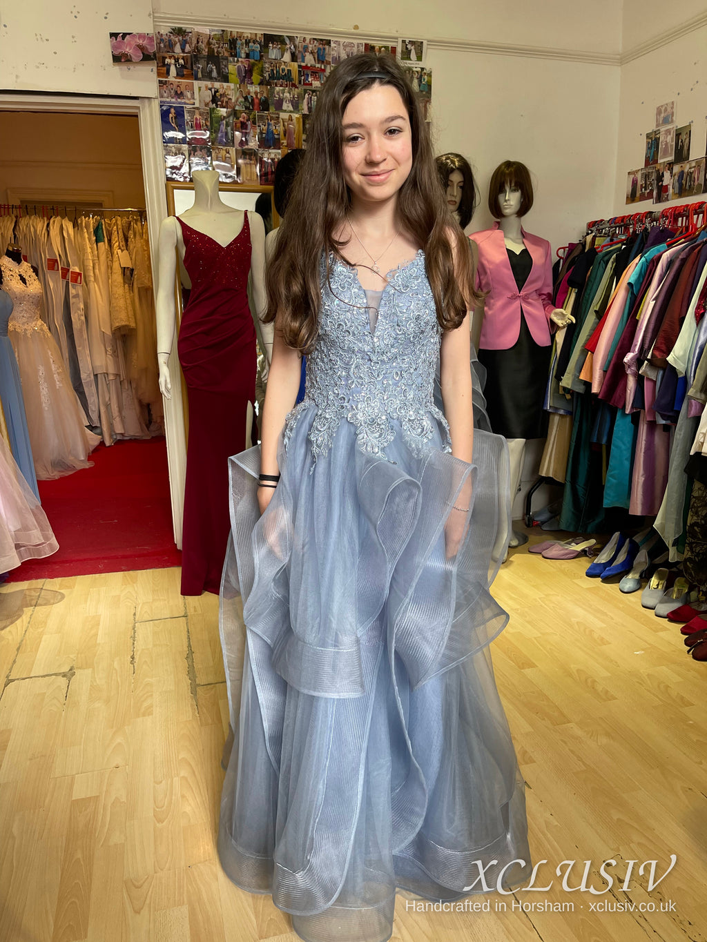 Dusty Blue Lace Ruffle Tulle Ball Gown Prom Dress – XCLUSIV Horsham (view 5)