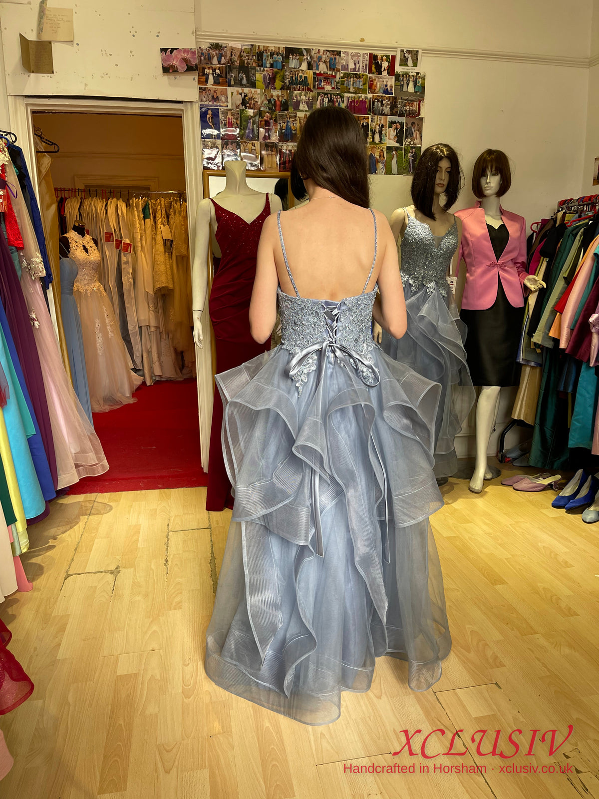 Dusty Blue Lace Ruffle Tulle Ball Gown Prom Dress – XCLUSIV Horsham (view 6)