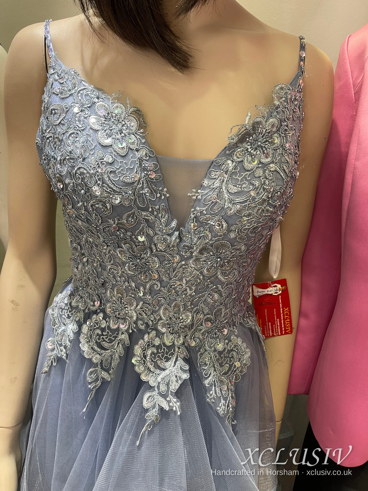 Dusty Blue Lace Ruffle Tulle Ball Gown Prom Dress – XCLUSIV Horsham (view 9)
