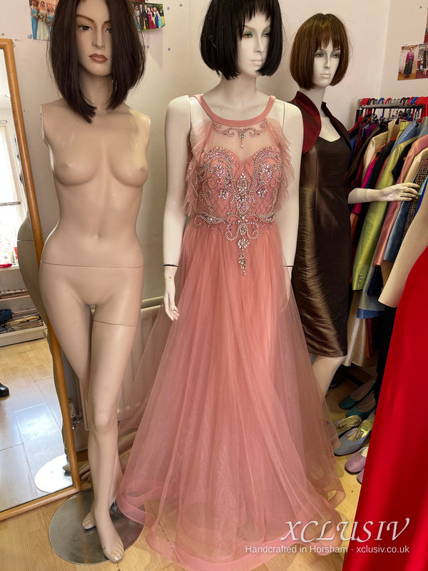 Dusty Pink Tulle Beaded Halter Prom Dress – XCLUSIV Horsham