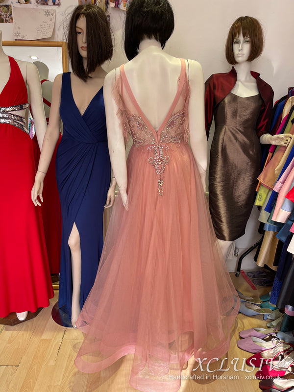 Dusty Pink Tulle Beaded Halter Prom Dress – XCLUSIV Horsham (view 3)